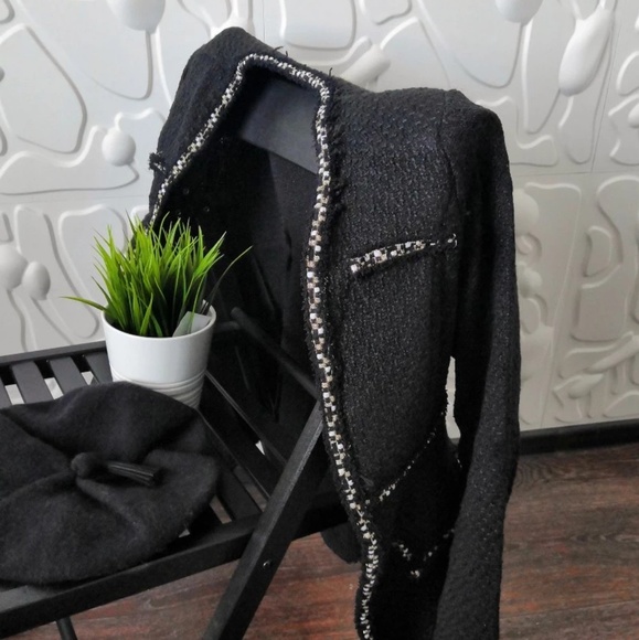 Fringe Trim Open Front Tweed Jacket - Picture 5 of 6